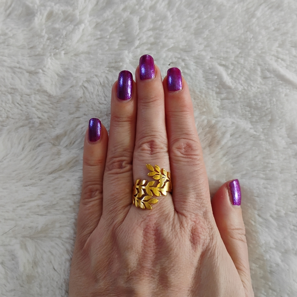 New Stainless Steel Gold Leaf Ring